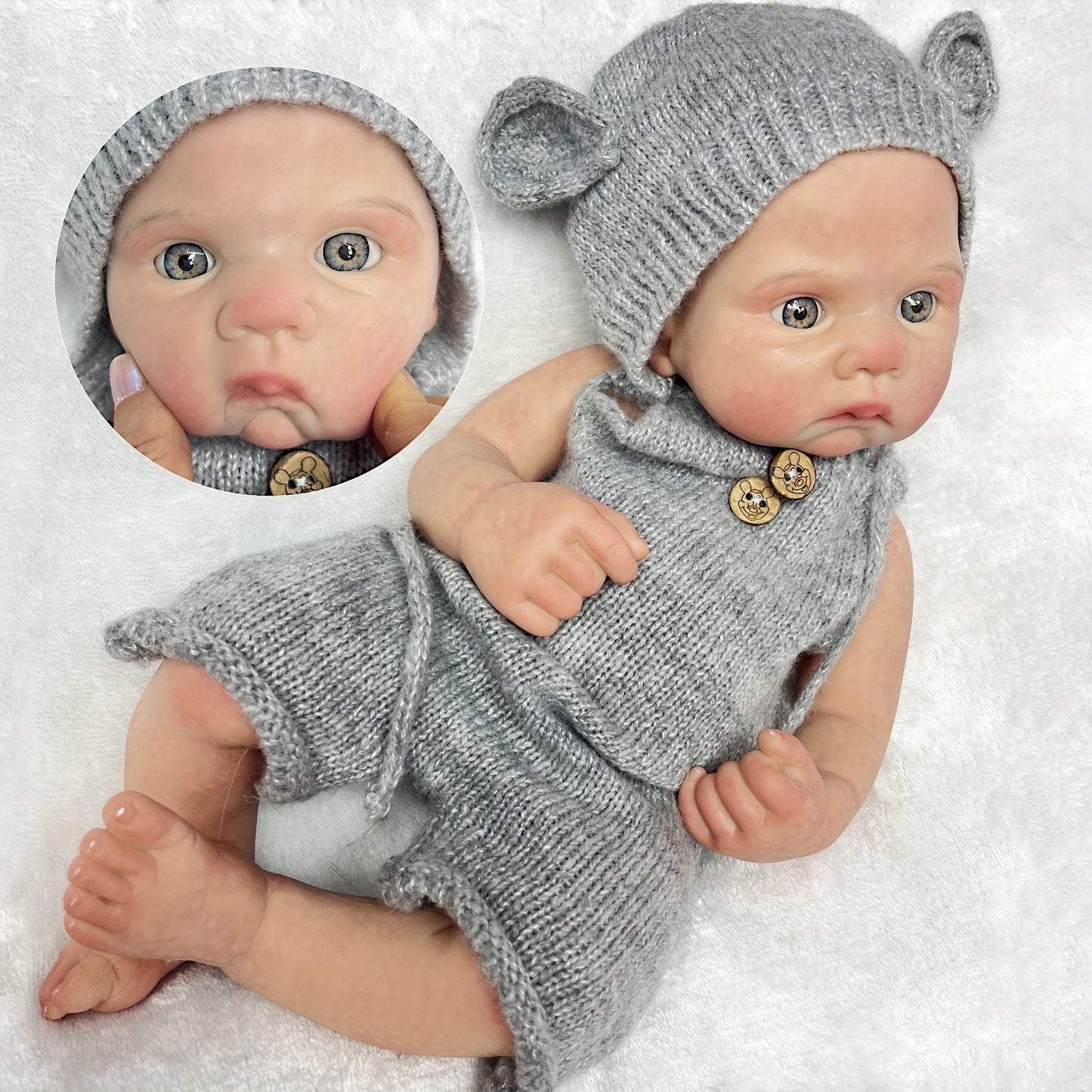 16 Inch Cute Silicone Reborn Doll, Full Body Soft Solid Silicone Bebe Reborn Dolls, Oil Painted Newborn Baby Dolls, Birthday Gift, Christmas Gift