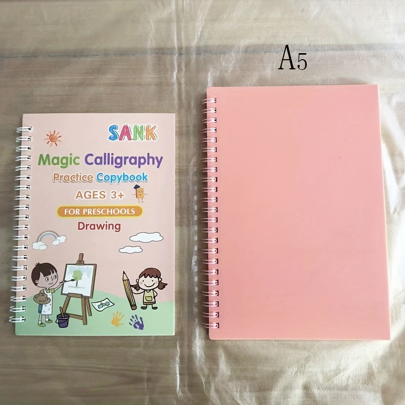 4PCS Students Grooved Copybook Preschool Hard Pen Full English Copybook 18.8*13.2CM \u002F 7.4*5.2 Inch