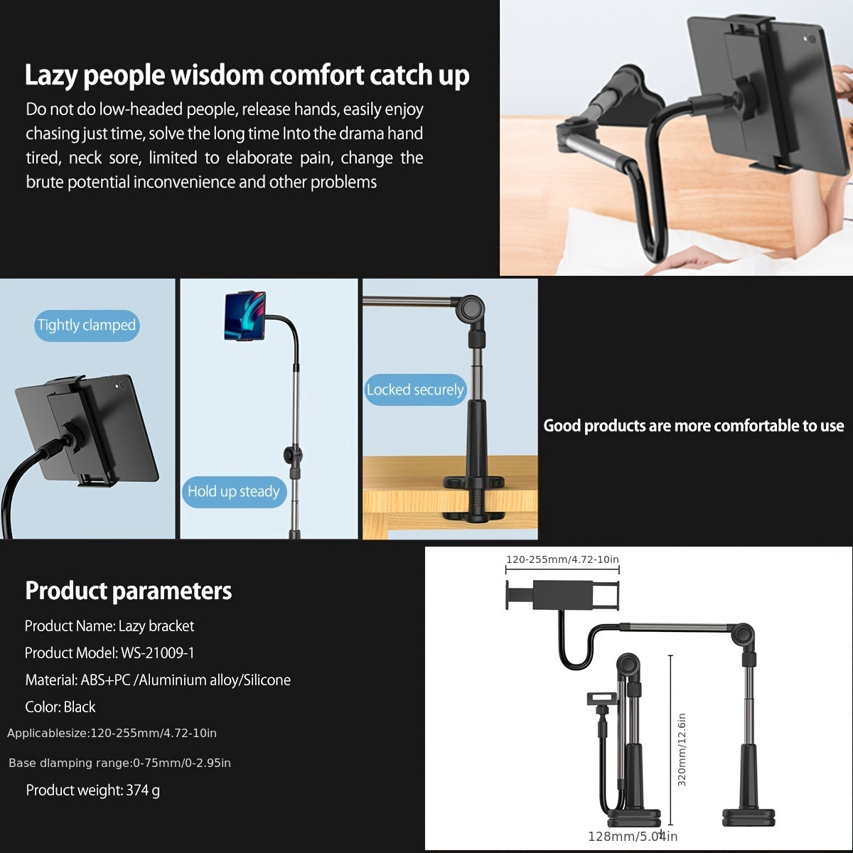 Soporte ajustable del sostenedor del soporte del teléfono móvil de la tableta, rotación libre para la cabecera de escritorio para Android