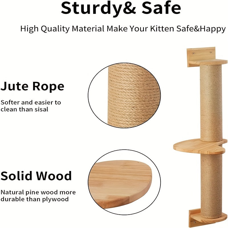 Sturdy Wooden Cat Tree Tower with Sisal Rope Scratching Post and Toy for Indoor Cats - Keep Your Feline Friend Entertained and Happy!