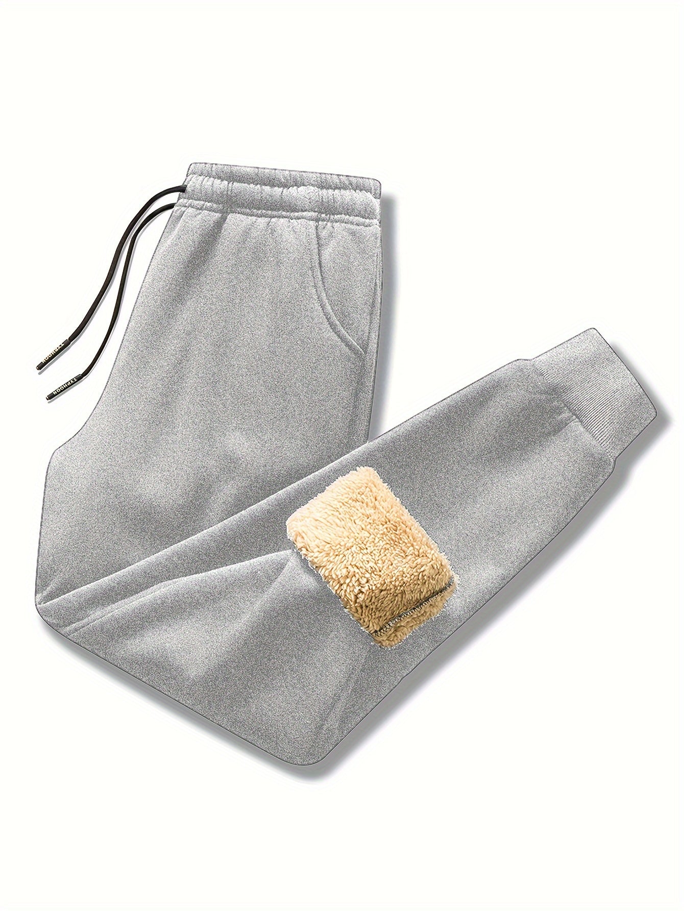 Calças cortadas de malha quente de lã espessa masculina com cordão calças esportivas casuais simples cor sólida moda com bolsos