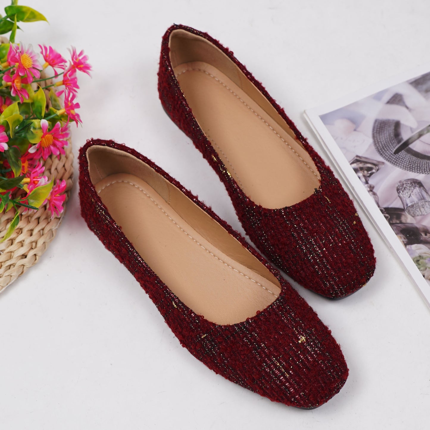 Women's Solid Color Flat Shoes, Elegant Square Toe Slip On Shoes, Lightweight & Comfortable Shoes