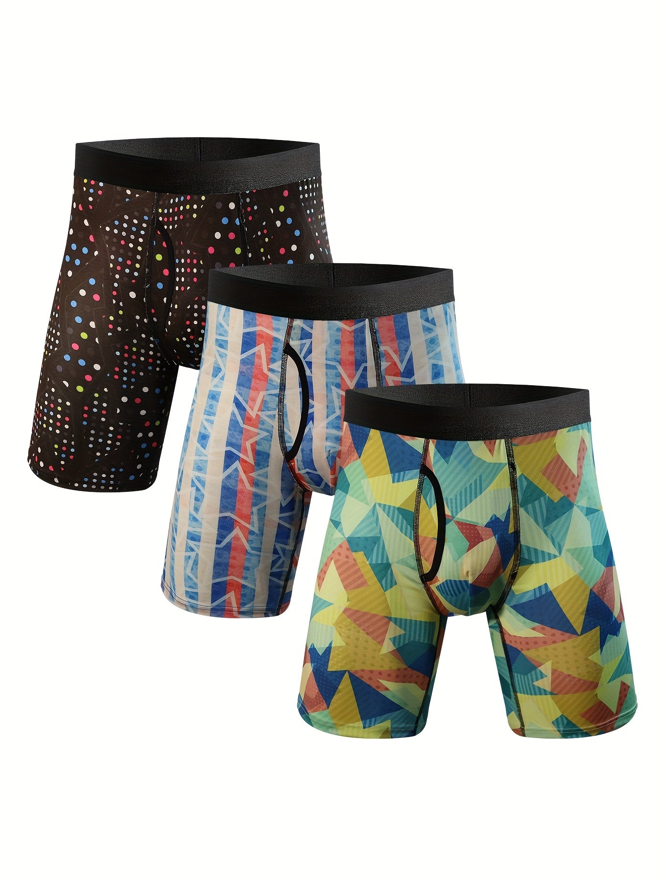 3pcs Hommes de Plus Taille Plante Tropicale Impression Personnalité Mode Nouveauté Longues Boîtes Mémoires, Sport Mémoires, Haute Stretch Confortable Sous-Vêtements