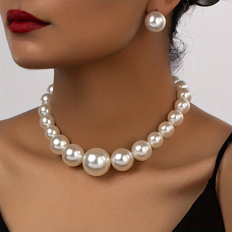 3pcs Earrings + Necklace French Romantic Style Jewelry Set Made Of Spherical Milky Stone Match Daily Outfits Party Accessories