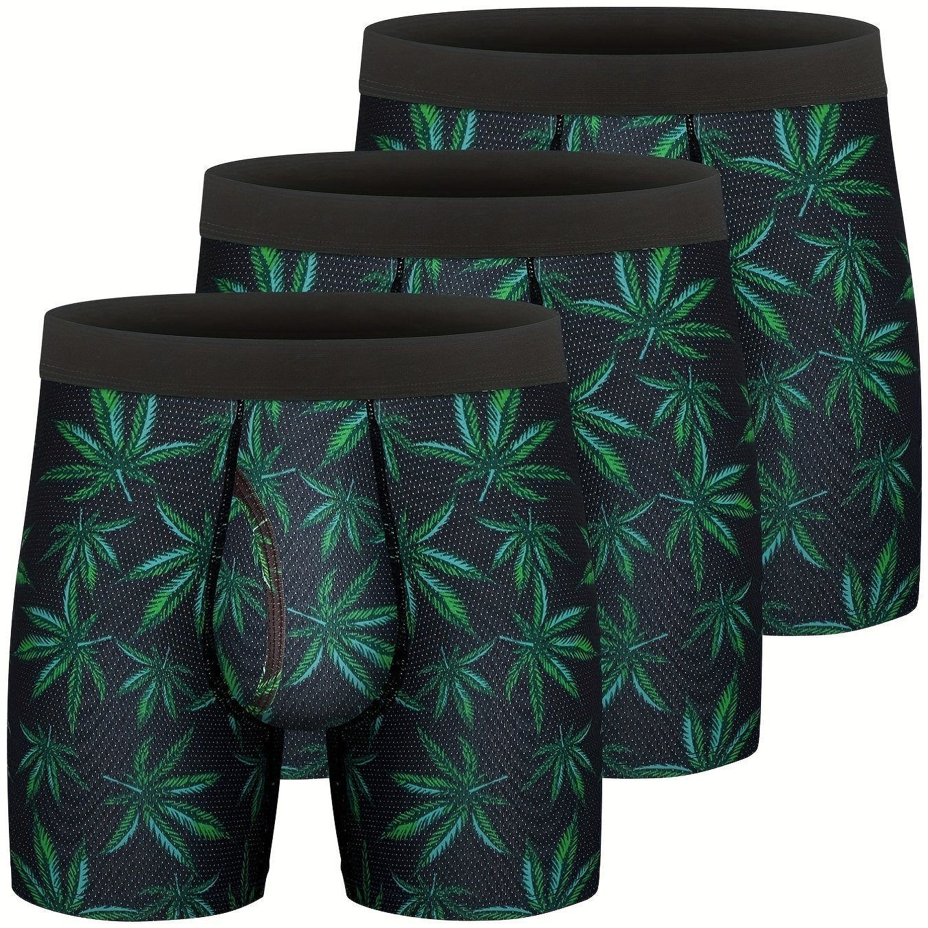 3pcs Men's Fashion Cartoon Leaf Print Boxer Briefs