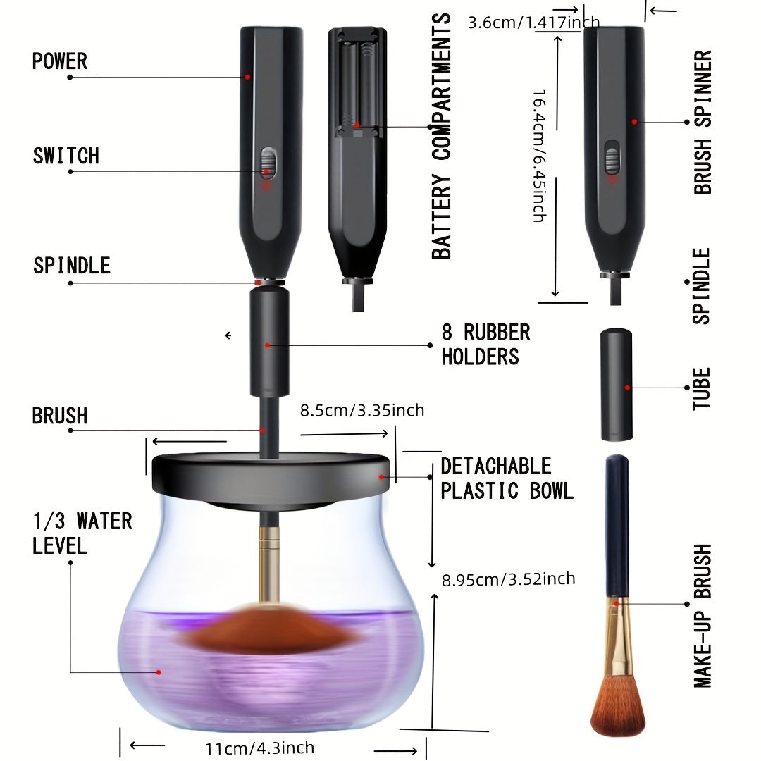 Nettoyeur électrique et séchoir à brosse de maquillage-Nettoyage et séchage rapides et faciles en une minute-8 manchons de tube en caoutchouc pour un entretien optimal de la brosse