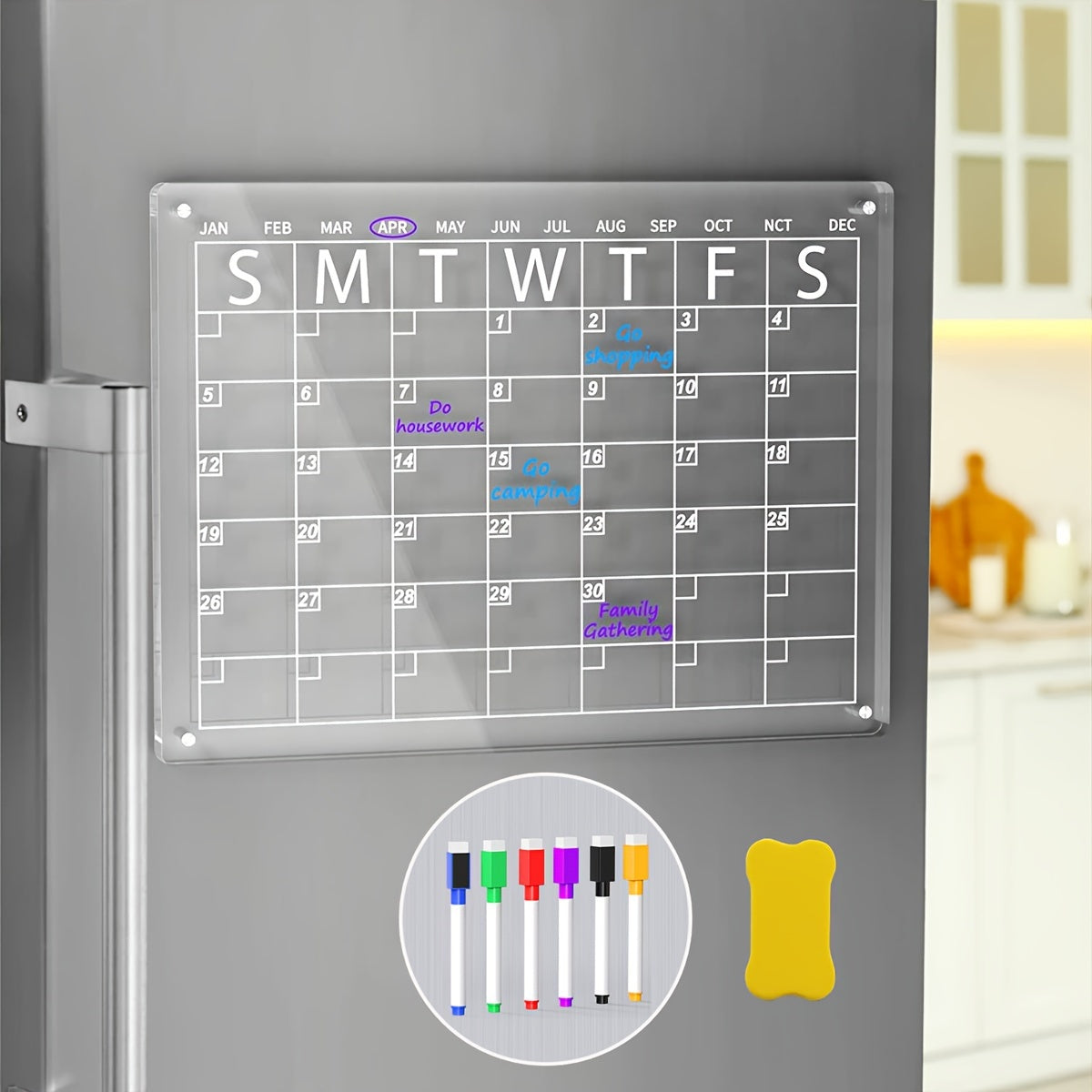 1pc Acrylic Magnetic Dry Erase Board Calendar For Fridge, 16\