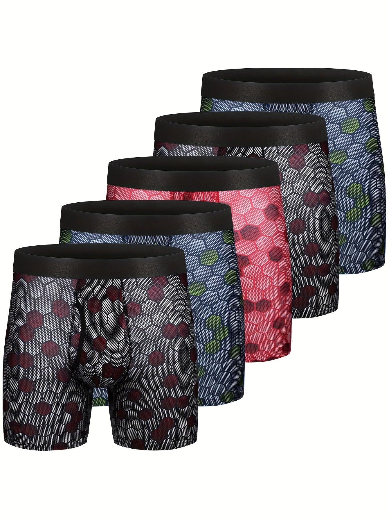 5pcs hombres gráfico transpirable cómodo suave secado rápido boxeador calzoncillos ropa interior, conjunto multicolor