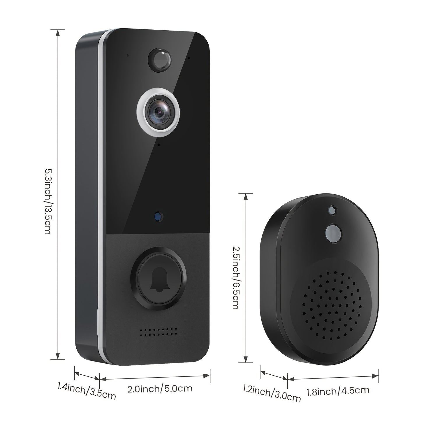 1pc Smart Wireless Video Doorbell Camera - AI Deteção Humana, HD Live Image, 2-Way Audio, Visão Noturna, Bateria alimentada, 2.4G WiFi, 100% Wire-Free & IP65 Waterproof Design