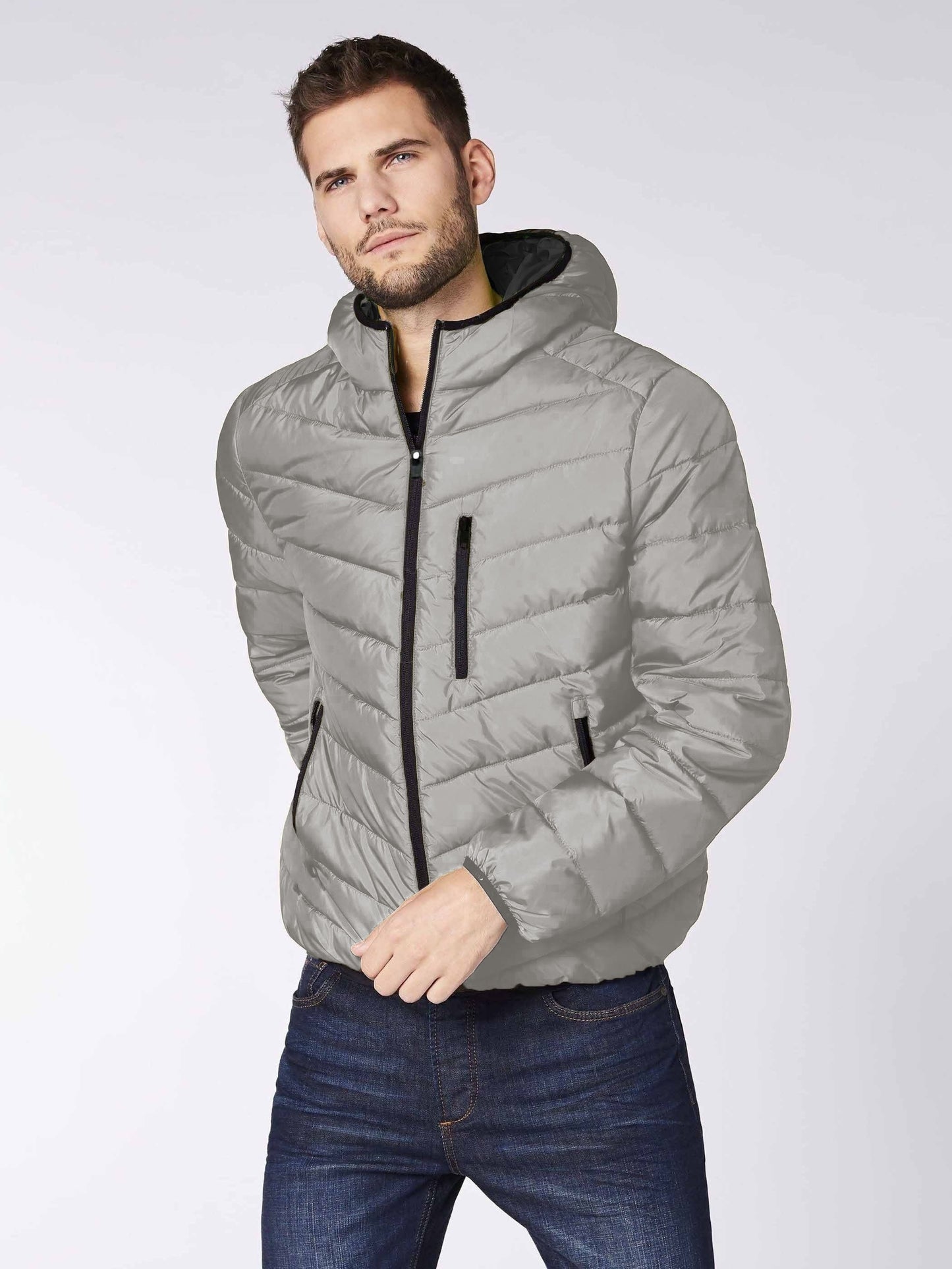 Men's Plus Size Solid Chevron Hooded Quilted Jacket For Winter, Regular Lighweight Padded Outwear For Big & Tall Males, Men's Clothing Winter Coat Vest For Hunting Hiking Camping Fishing