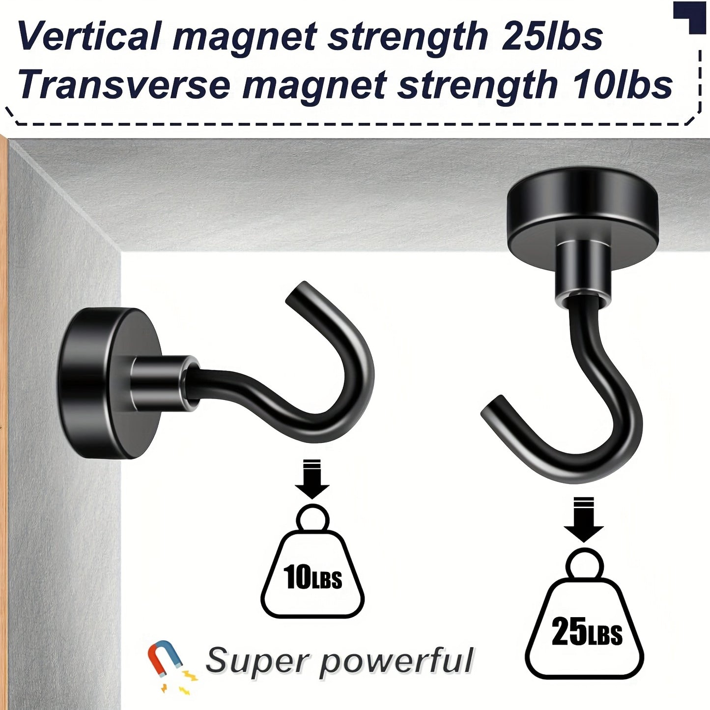 6 pçs gancho magnético preto 25 lb forte ímã de neodímio gancho para pendurar, ímã com gancho para cruzeiro, churrasco, casa, cozinha