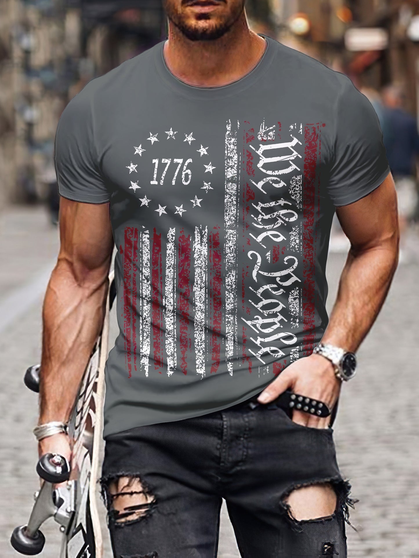 Independence Day Retro T Shirt, Plus Size Men's National Flag Graphic Print T Shirt Tees Tops For Summer, Men Clothing