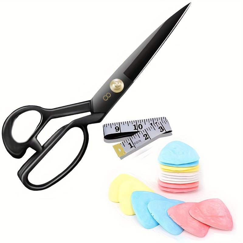 Premium Fabric Scissors Heavy Duty, Sharp Universal Sewing Kit For Office Crafts Sewing Embroidery, Professional Tailor Scissors Fabric Marking For Quilting, Sewing Supplies Accessories (8 Inch Scissors 1 Pair Tape Measure 1 Tailor Chalk 10pcs)