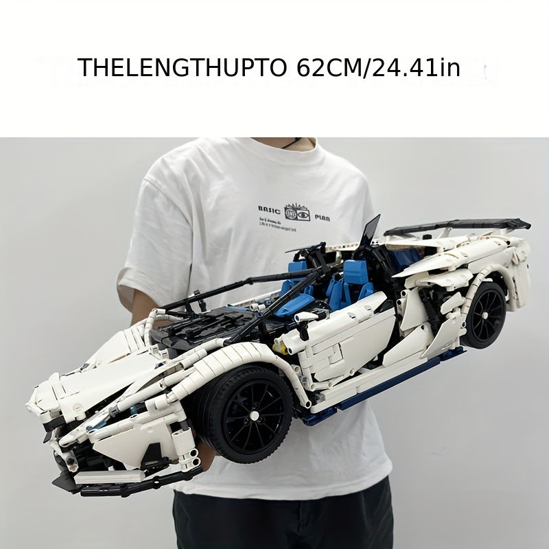 (3712PCS) Blocos de construção de carros de corrida brancos de alta tecnologia, modelo de carro de corrida esportivo, tijolos de montagem de veículos