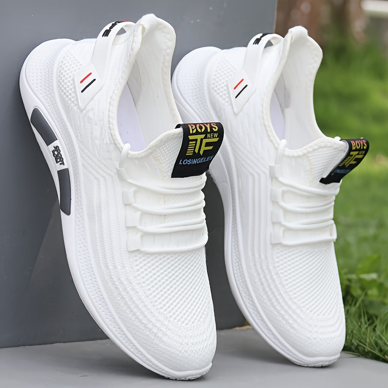 Men's Trendy Woven Knit Breathable Sneakers, Comfy Non Slip Lace Up Casual Soft Sole Shoes For Men's Outdoor Activities