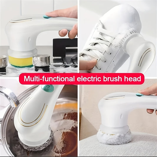 1 set, Magic Brush, Electric Spin Scrubber, Cordless Handheld Cleaning Brush With 5 Replaceable Brush Heads, USB Rechargeable 360°Power Scrubber Mop For Wall Bathtub