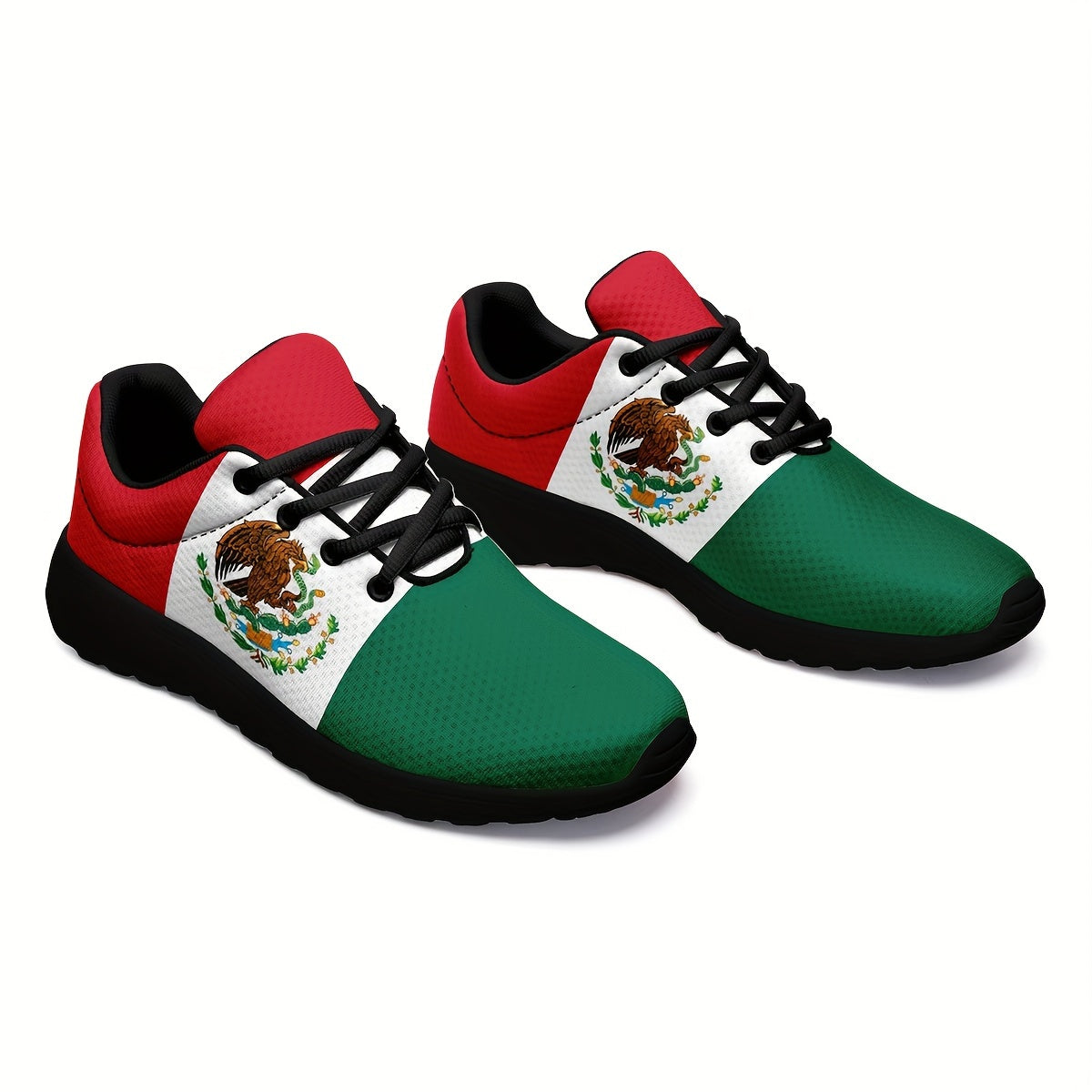 Plus Size Men's Trendy Mexico National Flag Pattern Sneakers, Comfy Non Slip Casual Soft Sole Lace Up Shoes For Men's Outdoor Activities