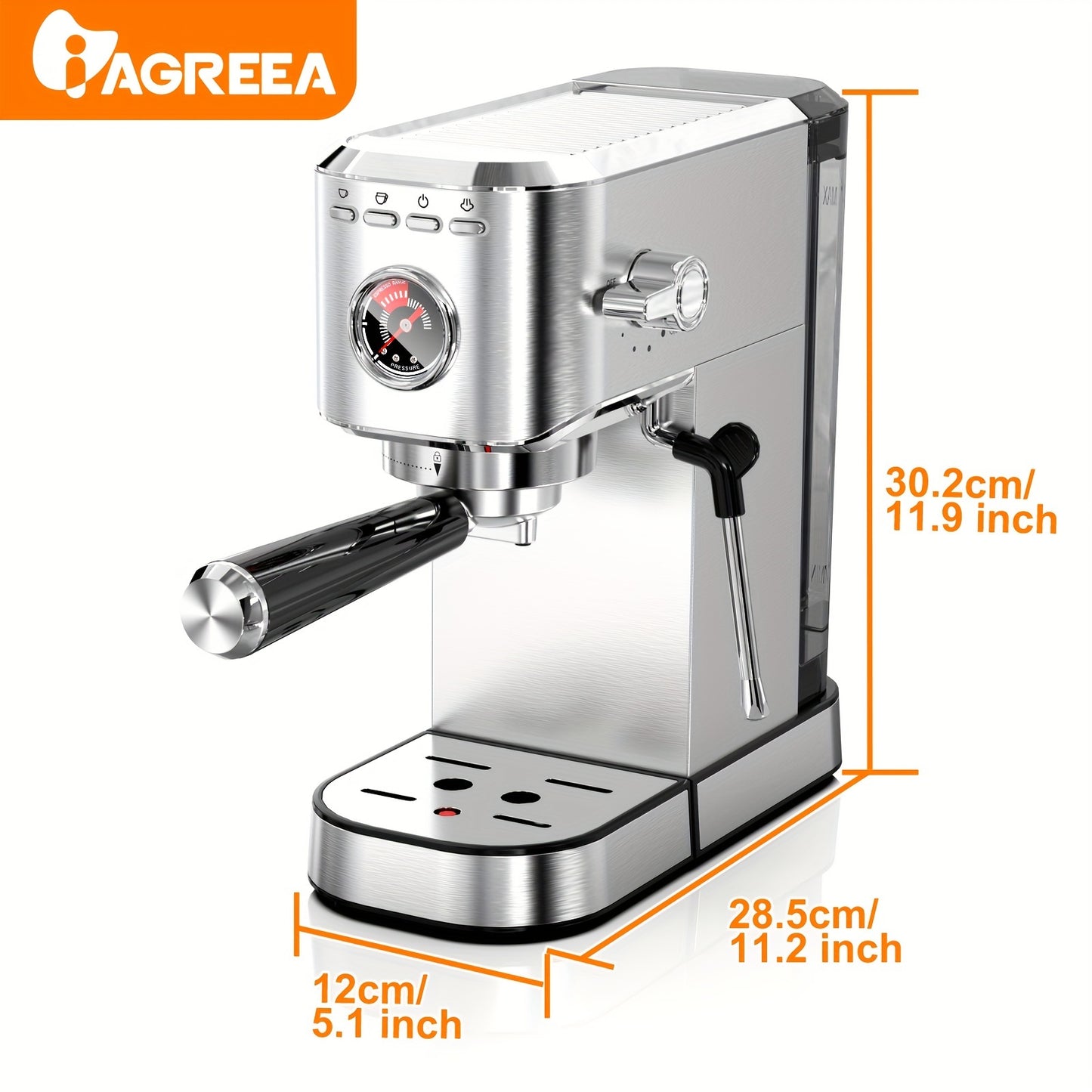 1pc, Drelex 20 Bar Pressure Coffee Machine,sea Transportation. Stainless Steel Compact, With Milk Bubbler, Fast Heating, 37 Ounces, Semi-automatic Espresso\u002Flatte\u002Fcappuccino Coffee Machine, Automatic Pause, Suitable For Home Baristas, Offices