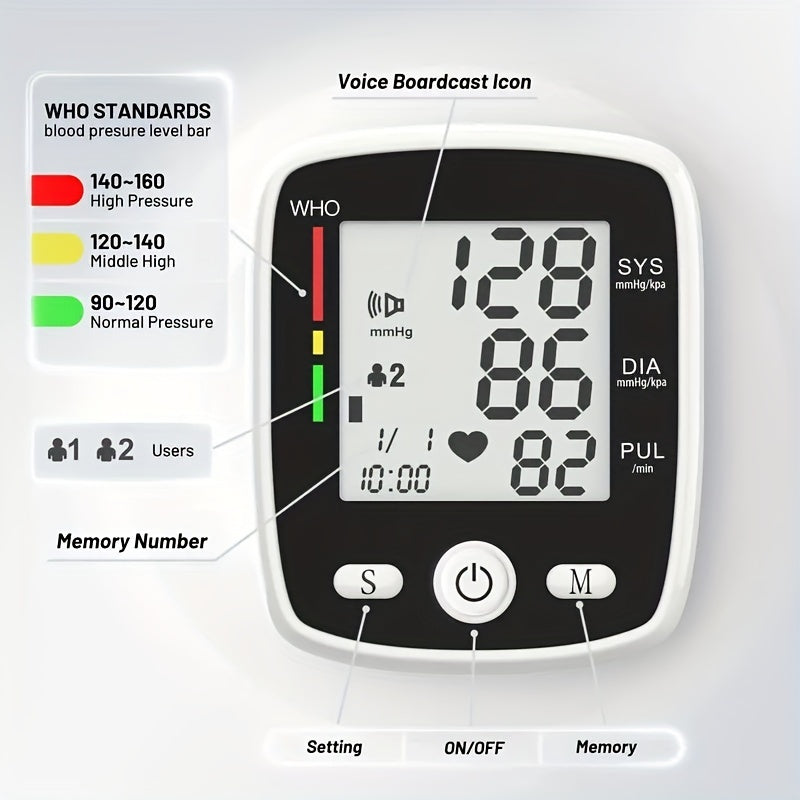 1pc Portable Rechargeable Digital Blood Pressure Monitor With LCD Display, 2 X 99 Readings Memory For Home & Health Monitoring (Built-in Lithium Battery)