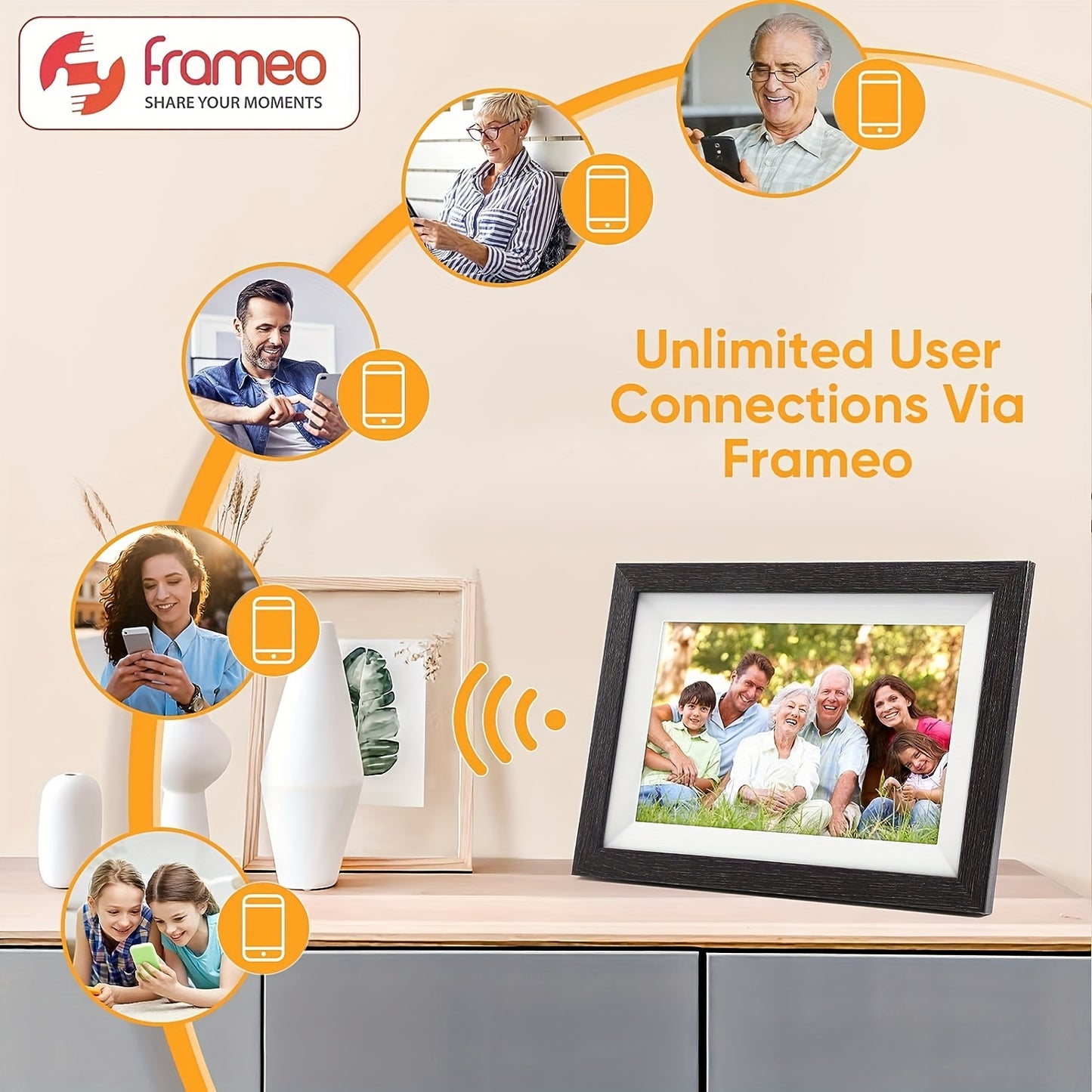 Frameo 32GB de memória 10,1 polegadas porta-retratos digital inteligente madeira WiFi IPS HD 1080P porta-retratos digital eletrônico tela sensível ao toque com rotação automática Configuração fácil para usar o aplicativo IOS e Android do MQQC Compartilhe 