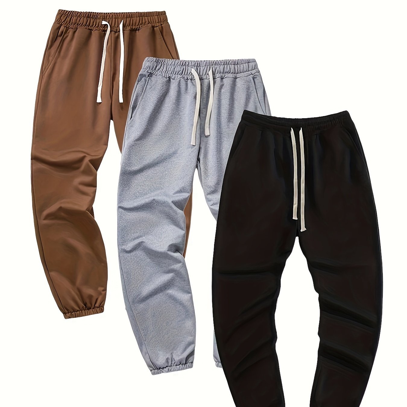 3 piezas de pantalones de chándal sólidos, pantalones de chándal con cordón sueltos pantalones casuales de hombre ligeramente elásticos para hombres primavera otoño correr jogging