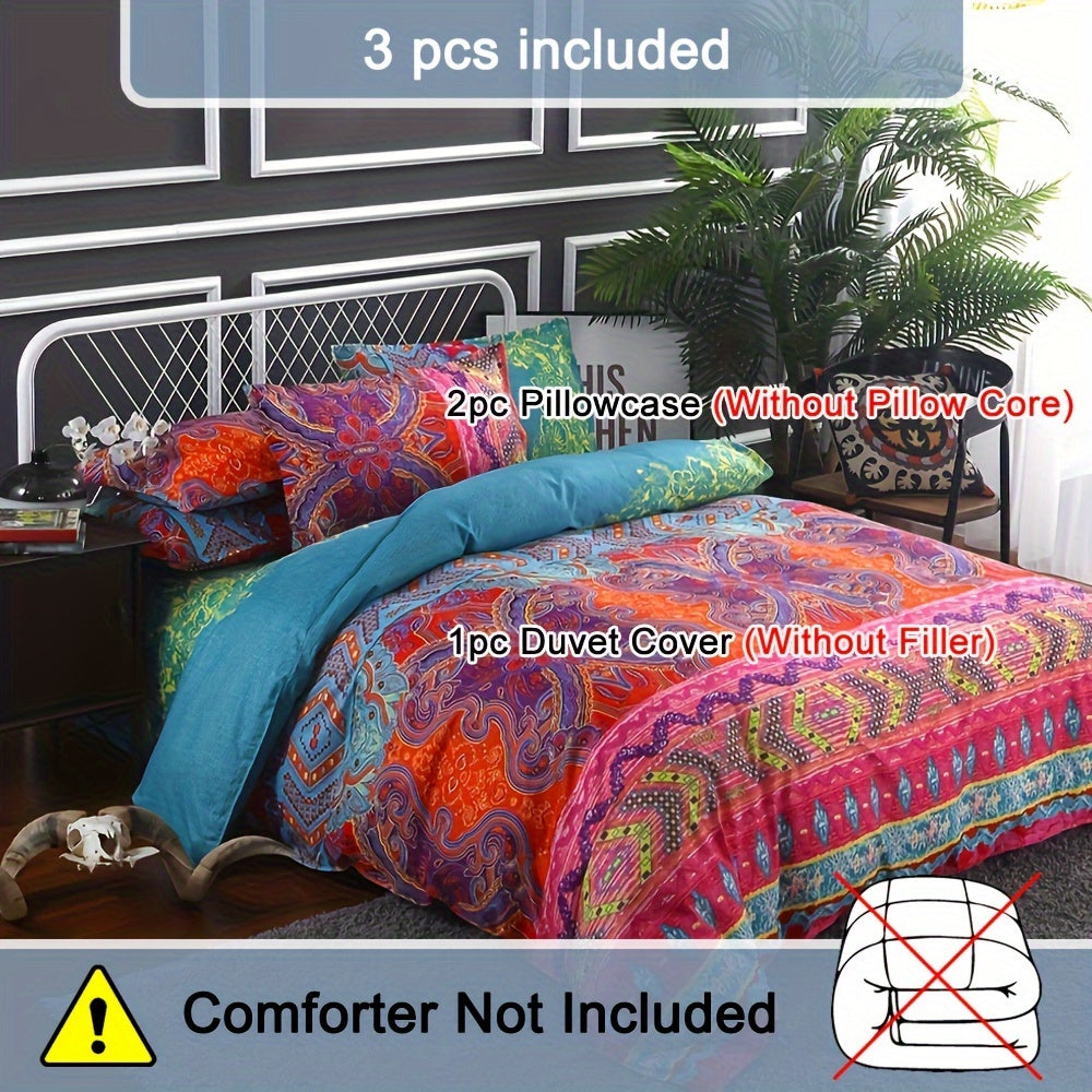 3pcs Boho Bedding Striped Bedding Bohemian Duvet Cover Set (1pc* Duvet Cover + 2pcs Pillowcase, No Pillow Core)