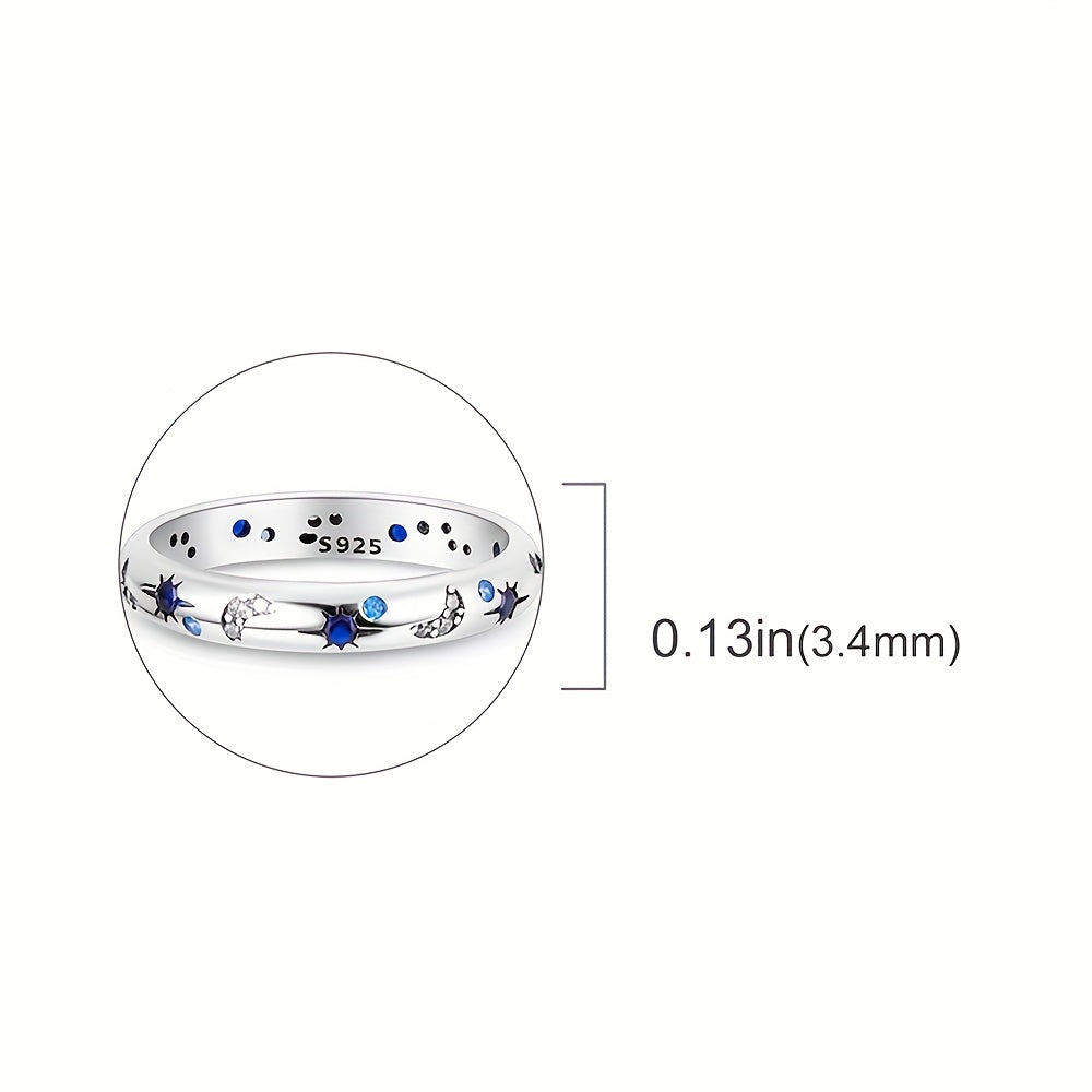 1 peça anel de prata esterlina 925 padrões de lua e estrela incrustados com strass design criativo mostrando personalidade