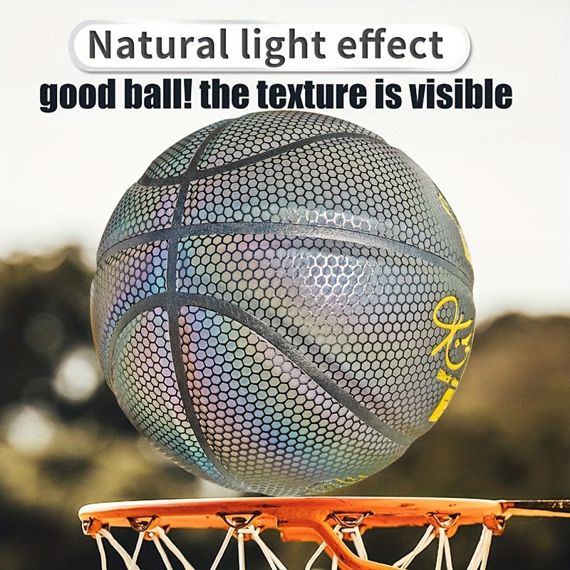 1PC Size 7 Basketball, Reflective Colorful Basketball, Anti Slip Wear-resistant Basketball For Match Training