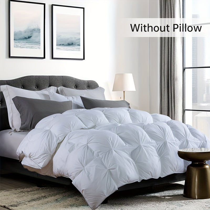 1pc 100% Cotton Shell Down Comforter Insert -Silvery Edge All Season Pinch Pleat Ultra Soft Breathable Down Comforter, Machine Washable Bedroom Warm Duvet