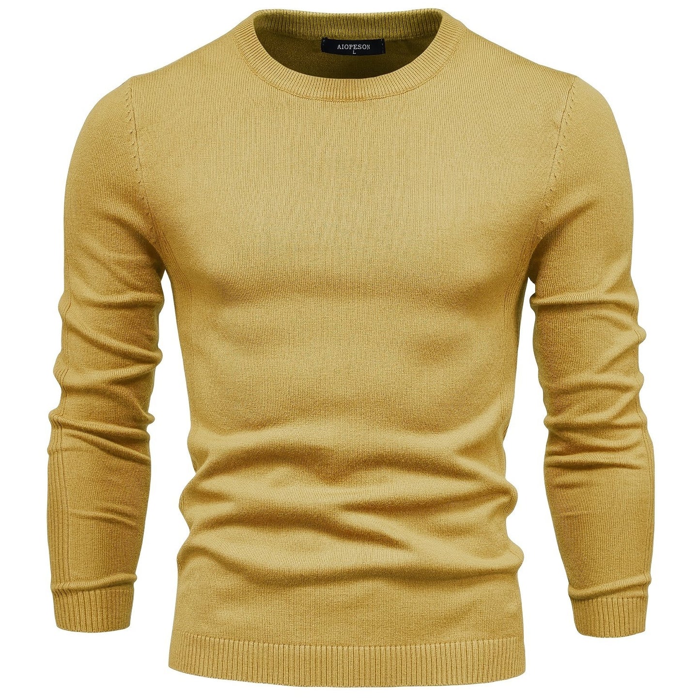 Couleur unie ras du cou des hommes Slim Fit Pull en tricot