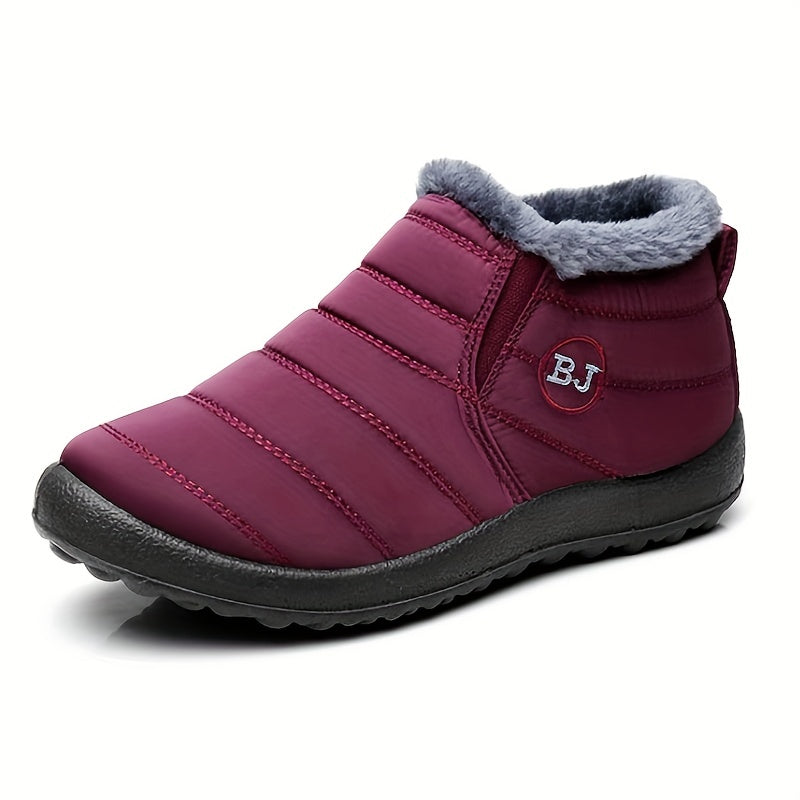 Women's Fleece Lining Snow Boots, Waterproof Slip On Thermal Ankle Boots, Winter Warm Plush Short Boots