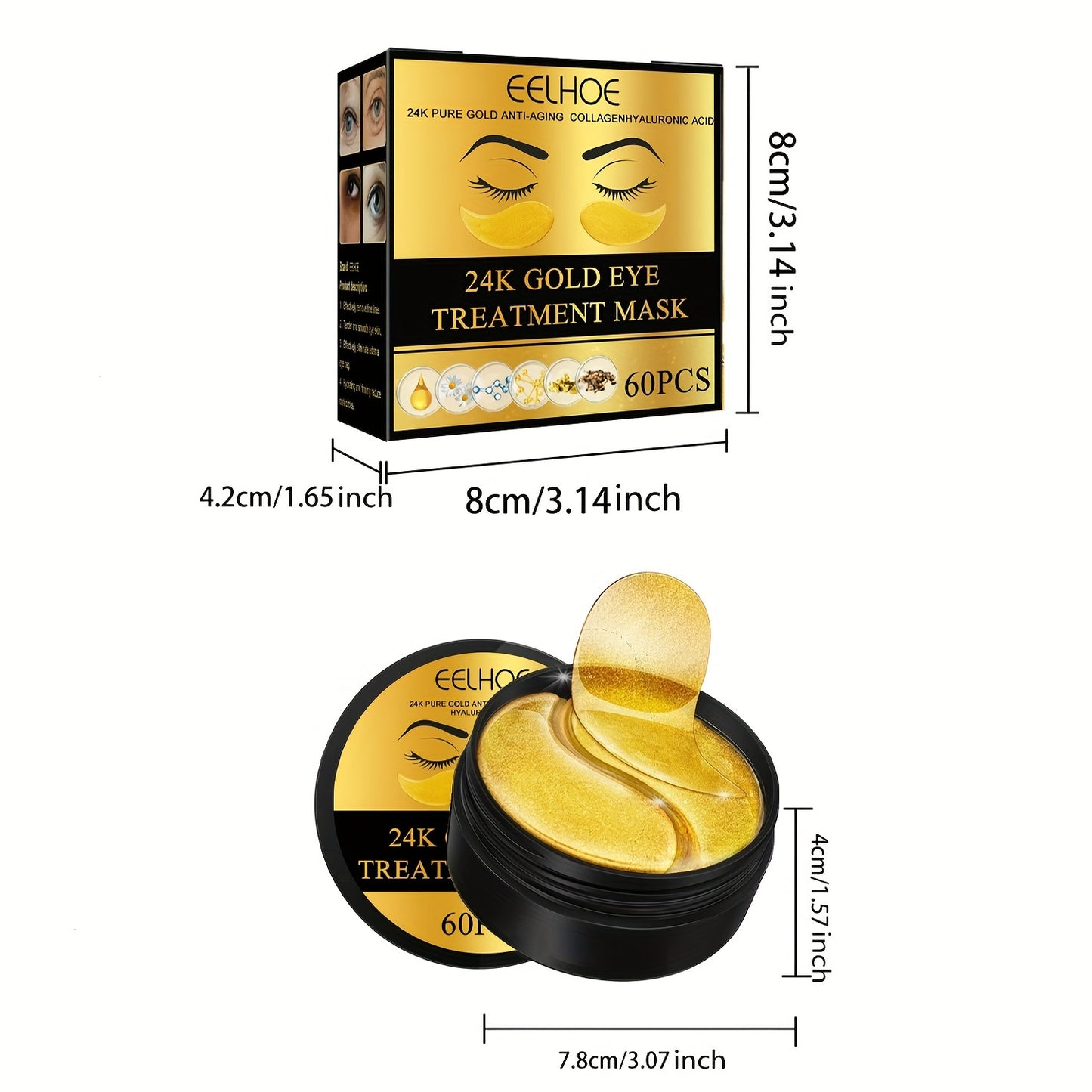 60pcs\u002F30 Pairs 24k Golden Eye Mask - Moisturizing And Nourishing Eye Patch, Firming And Tightening Eye Skin