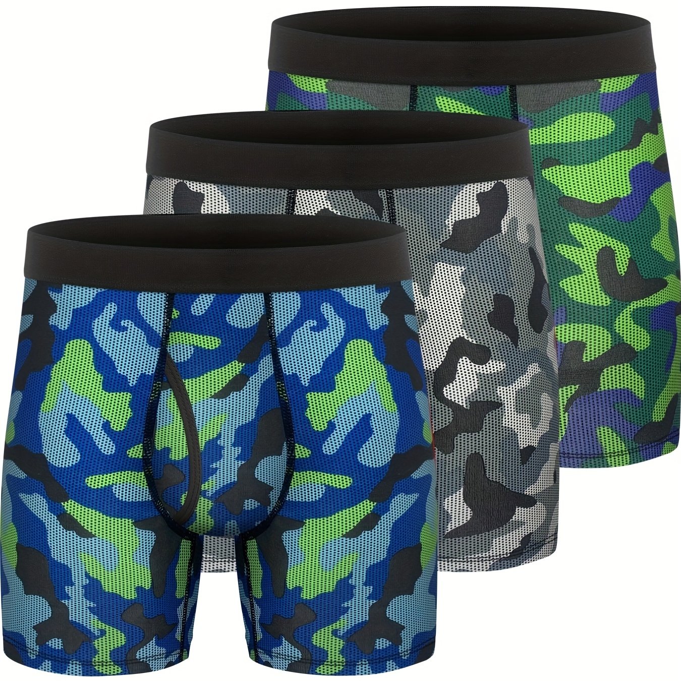 3 peças cuecas boxer com estampa de folha de desenho animado masculino