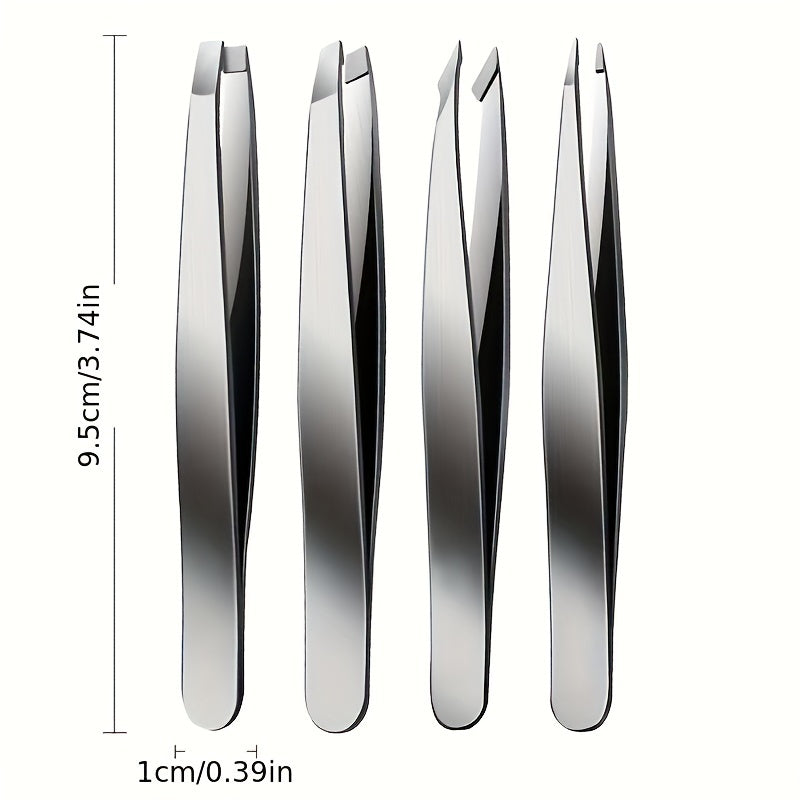 4pcs Professional Tweezers Set - Perfect For Eyebrow Hair Removal, Splinter & Ingrown Hair Removal & More - With Storage Bag & For Men & Women