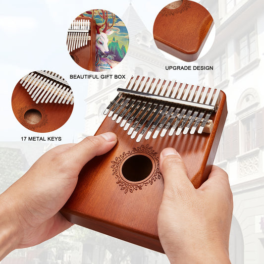 17 Keys Kalimba Thumb Piano, Ergonomic Portable Finger Piano, Retro Style Mbira Finger Piano With Study Instruction And Tune Hammer, Music Gifts For Adults Beginners Lovers Players Professional