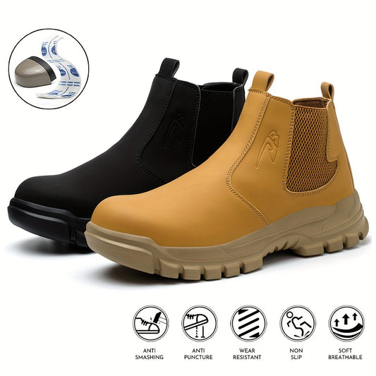 PLUS SIZE Men's Trendy Solid Durable Work Boots, Comfy Non Slip Casual Shoes For Men's Outdoor Activities