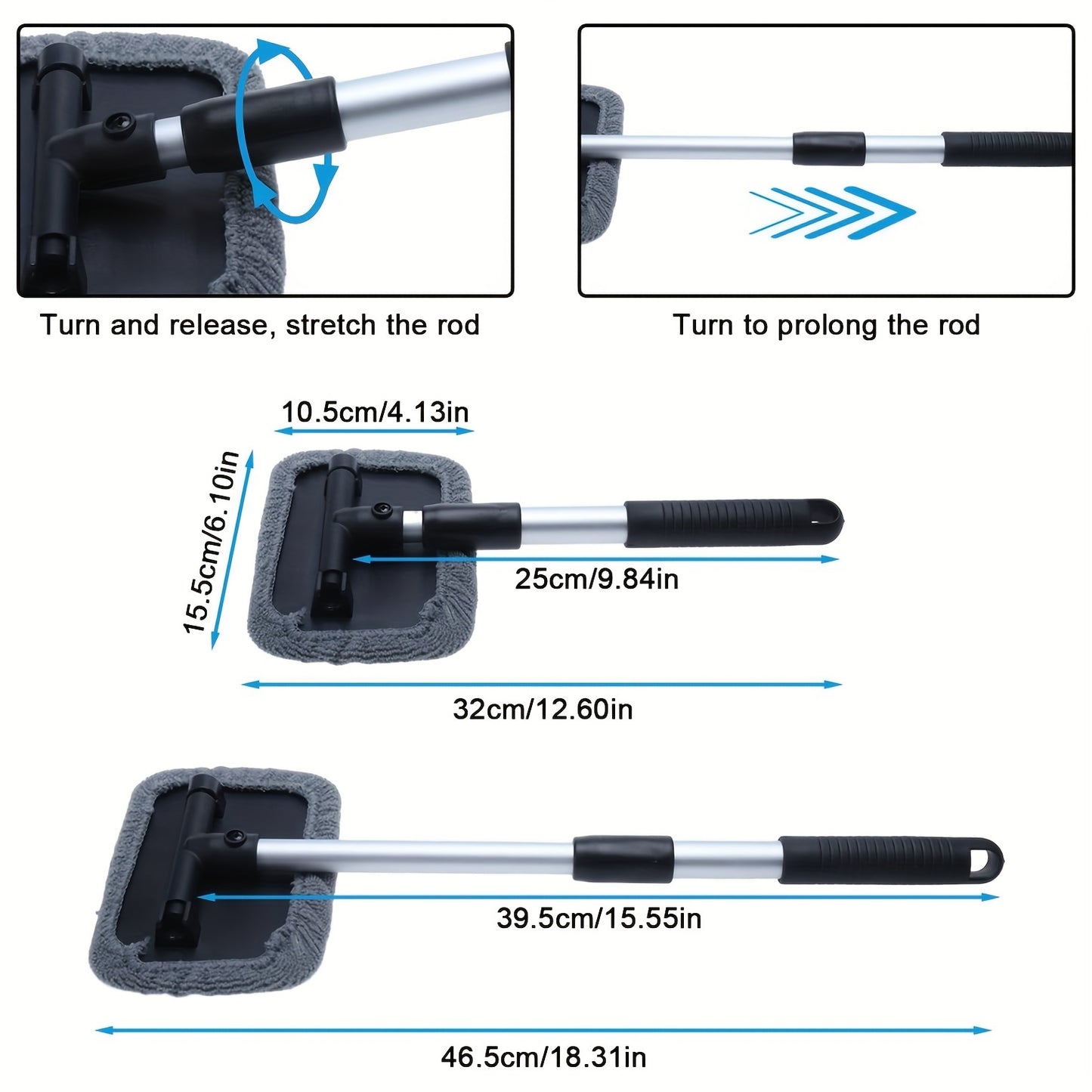 Limpador de pára-brisa - Ferramenta de limpeza de janela de carro de microfibra com alça extensível e cabeça de almofada de pano reutilizável lavável Auto Interior Exterior Limpador de vidro Kit de limpeza de vidro de carro (extensível) Natal, dia de Ação