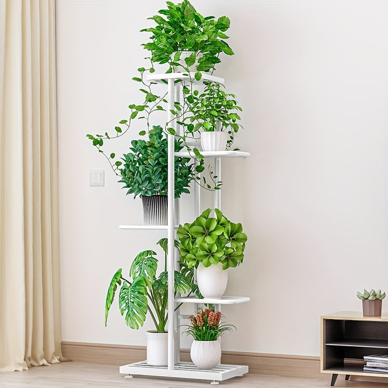 1pc 5 capas hierro forjado estante de la flor con 6 ollas-perfecto para balcón, plantas suculentas y decoración del hogar-Simple planta de montaje soporte para sala de estar