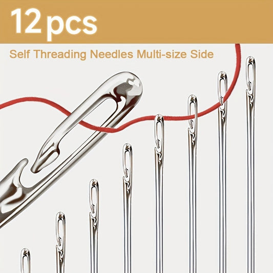 12pcs Hand Sewing Needles, Self Threading Side Opening Sewing Needles Hand Darning Stitching Needles Sewing Accessories