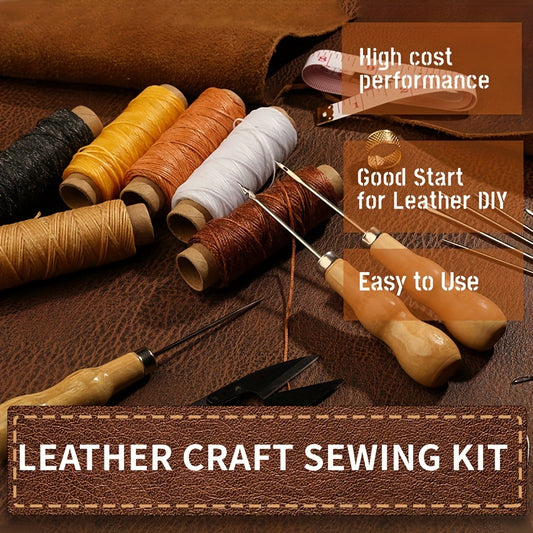 Leather Sewing Kit, 22 Pcs Leather Repair Kit, Upholstery Repair Kit With Waxed Thread, Leather Hand Sewing Stitching Needles For Car, Sofa, Backpack, Shoe, Craft DIY