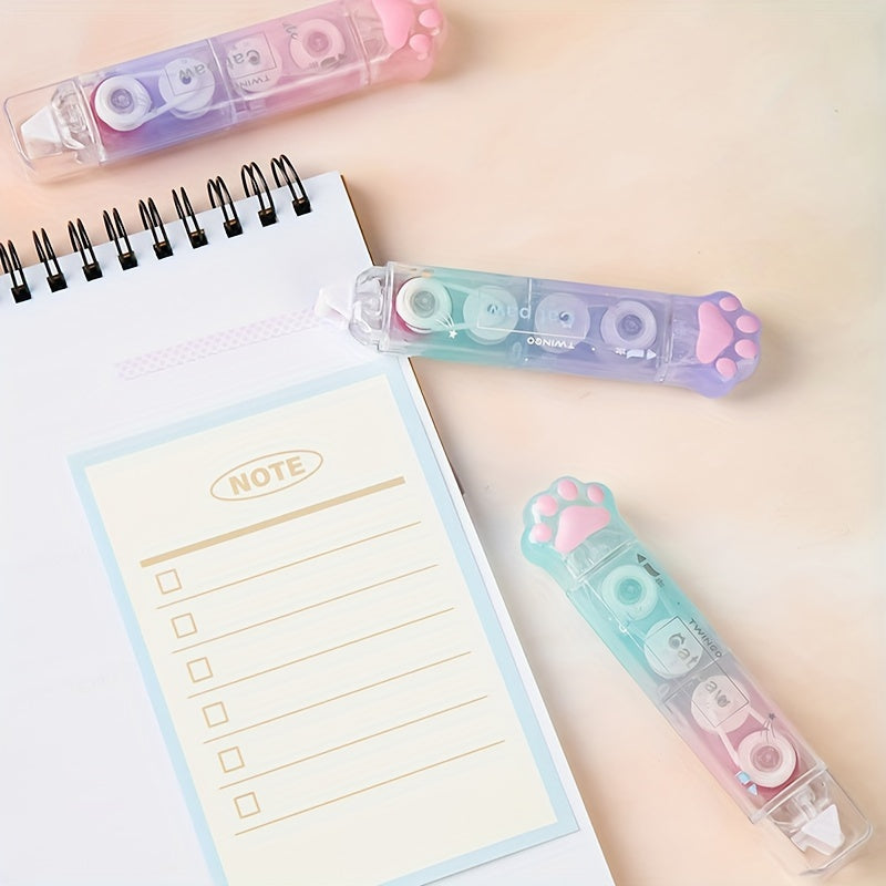 3pcs\u002Fbag Super Cute Cat Paw Correction Tape & Dot Glue Two-in-one Glamorous High-value Office Double-sided Adhesive Writing Correction Tape