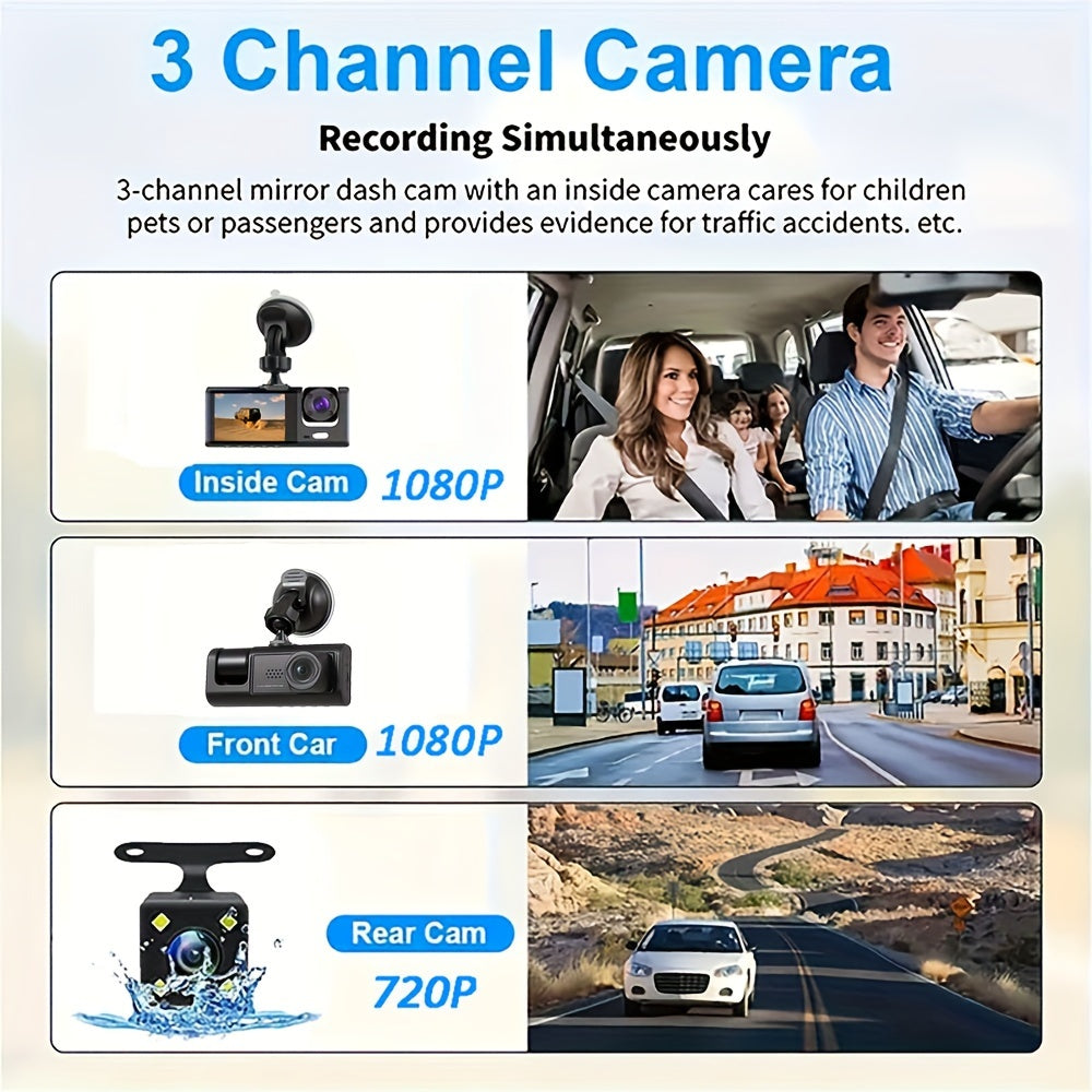 3 Channels WiFi Dash Cam For Cars Camera 1080P Video Recorder Rear View Camera For Vehicle Car DVR Car Accessory