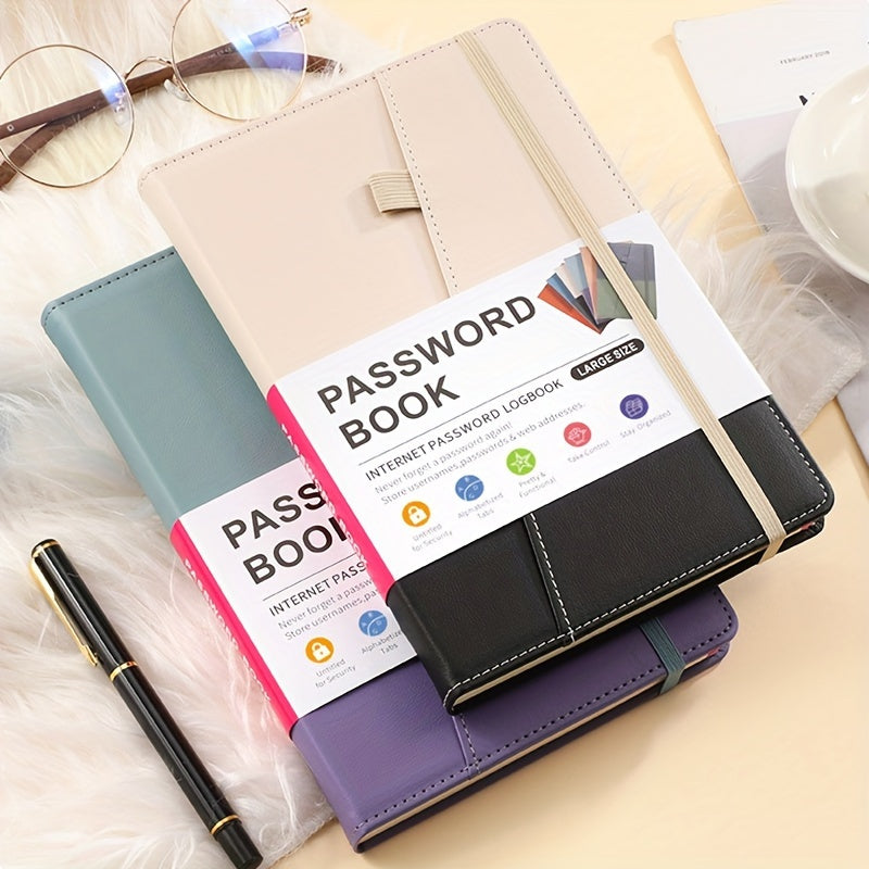 Secure A5 Password Book With Alphabet Tabs - Ideal For Home & Office Internet, Email Login Passwords - Premium Address Manager With Foldable Inner Pocket - Personal Password Organizer