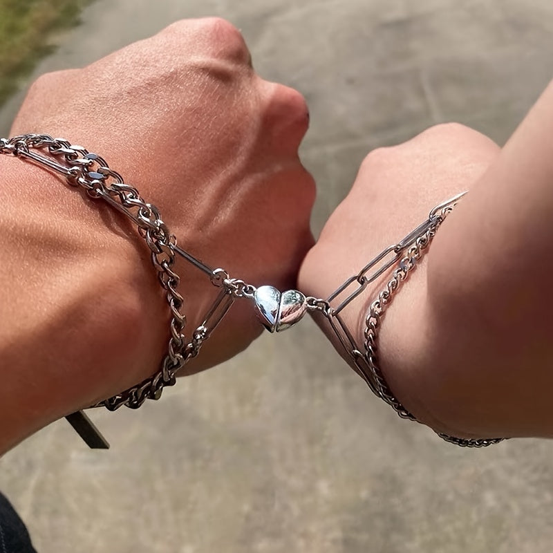 1 Paar Tanabata Paare Titanium Stahl Liebe Herz Anhänger Magnet Armbänder Nischen Design Trends gestapelt mit Freundinnen Schmuck