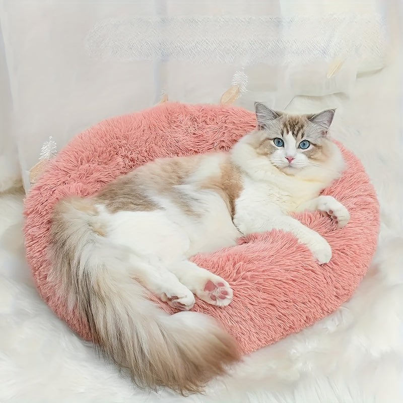 1pc Long Plush Warm Round Pet Nest Dog Nest Puppy Sofa Bed Winter Warm Dog Bed