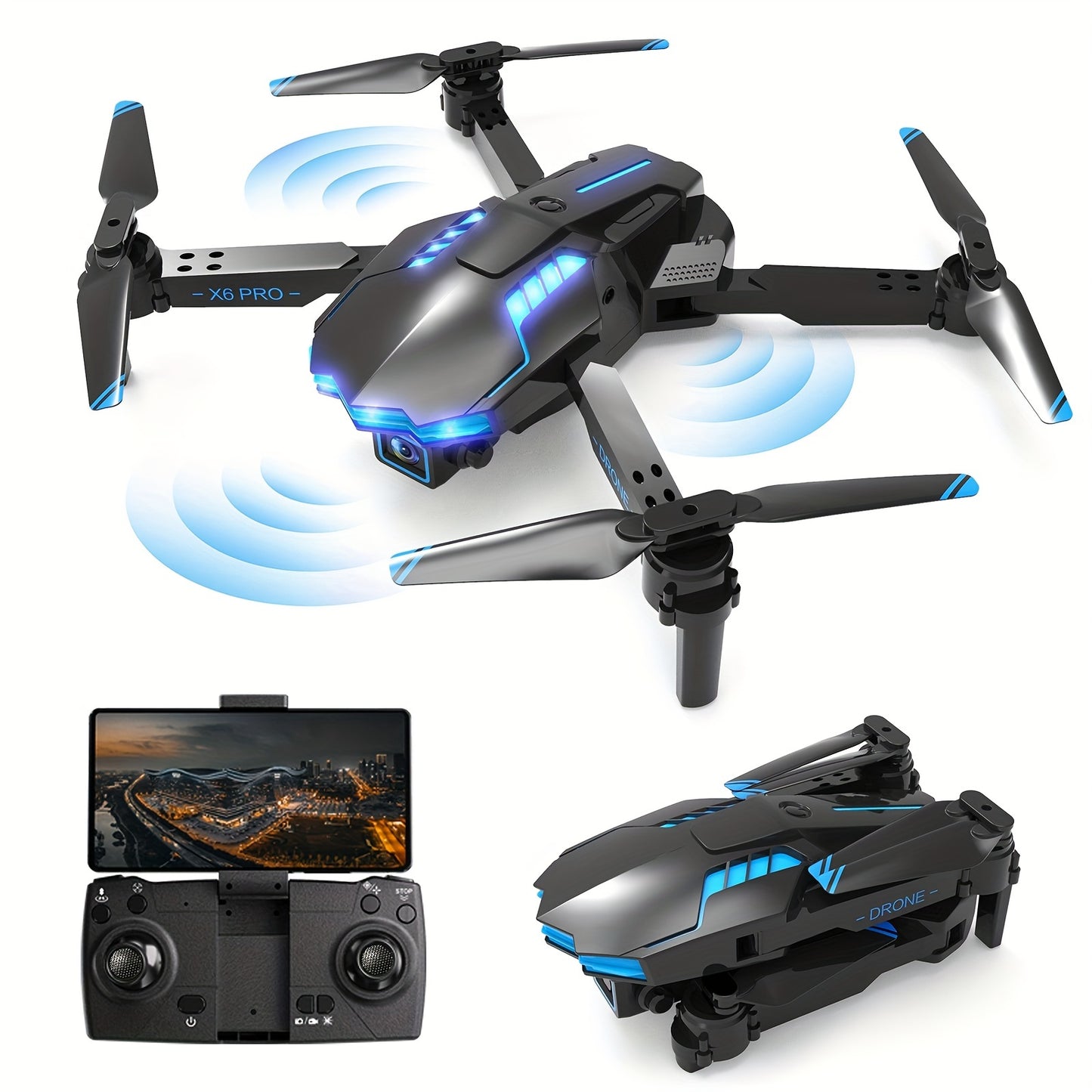 XKRC X6 Foldable Drone With Camera, Batteries, Obstacle Avoidance, Gravity Mode, And More - Comes With Carrying Bag!