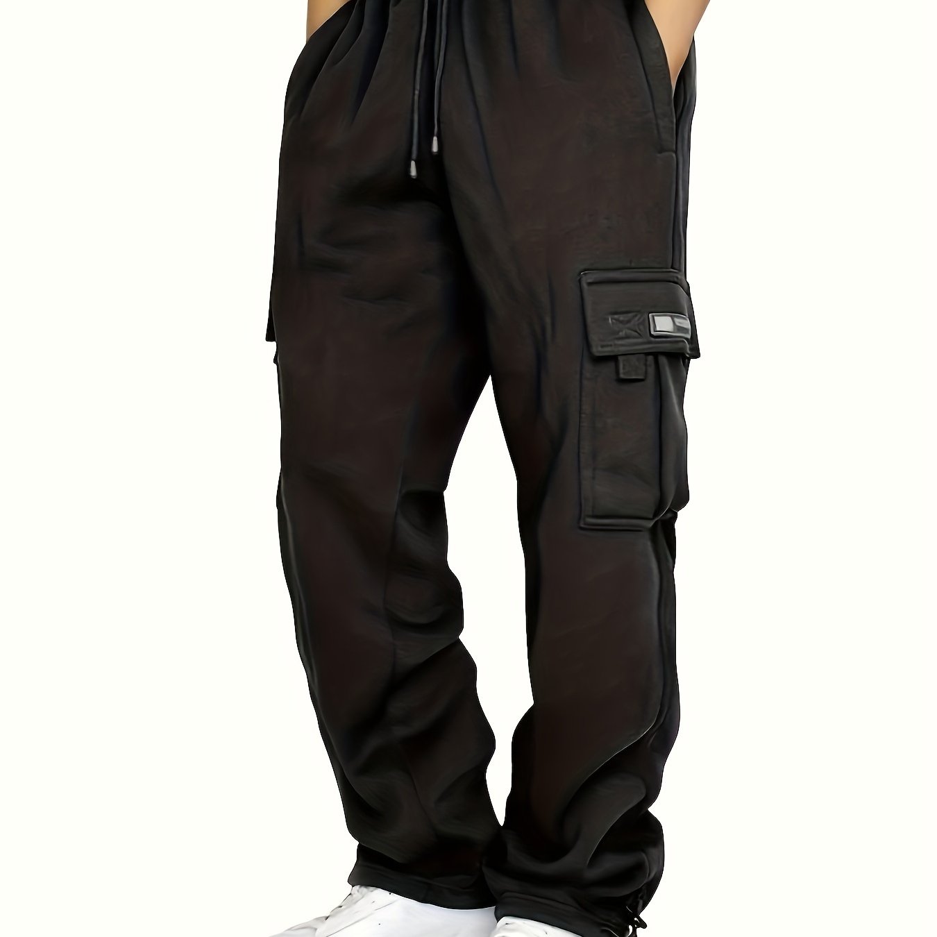 Men's Multi Pocket Cargo Pants, Casual Loose Fit Sports Pants