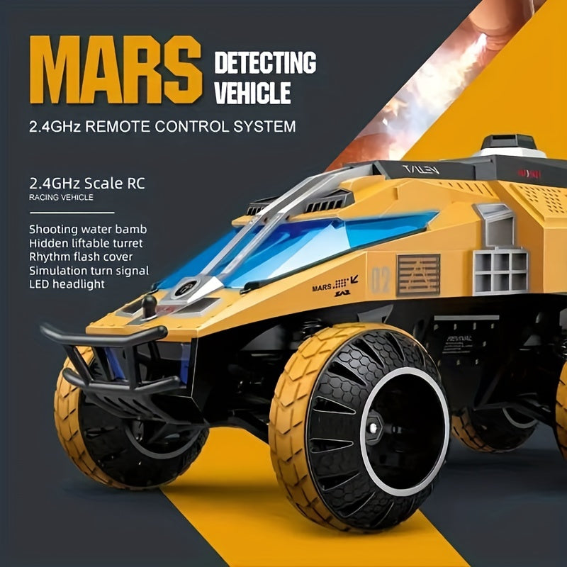 2.4G Fully Proportional RC Six Wheel Drive, Mars Exploration Toy Car, Can Launch Water Bombs For Remote Shooting, Hidden And Adjustable Turret For Cool Car Lights Exploration, Space Gift Toys