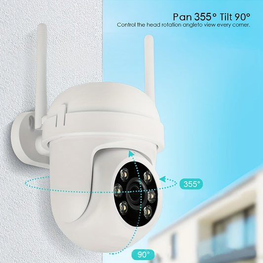 Câmera de segurança sem fio WIFI 2.4G, câmera dome panorâmica de 355 °, enquadramento em tempo real, detecção humana por IA, áudio bidirecional, visão noturna colorida, armazenamento em nuvem, holofote, monitoramento interno e externo