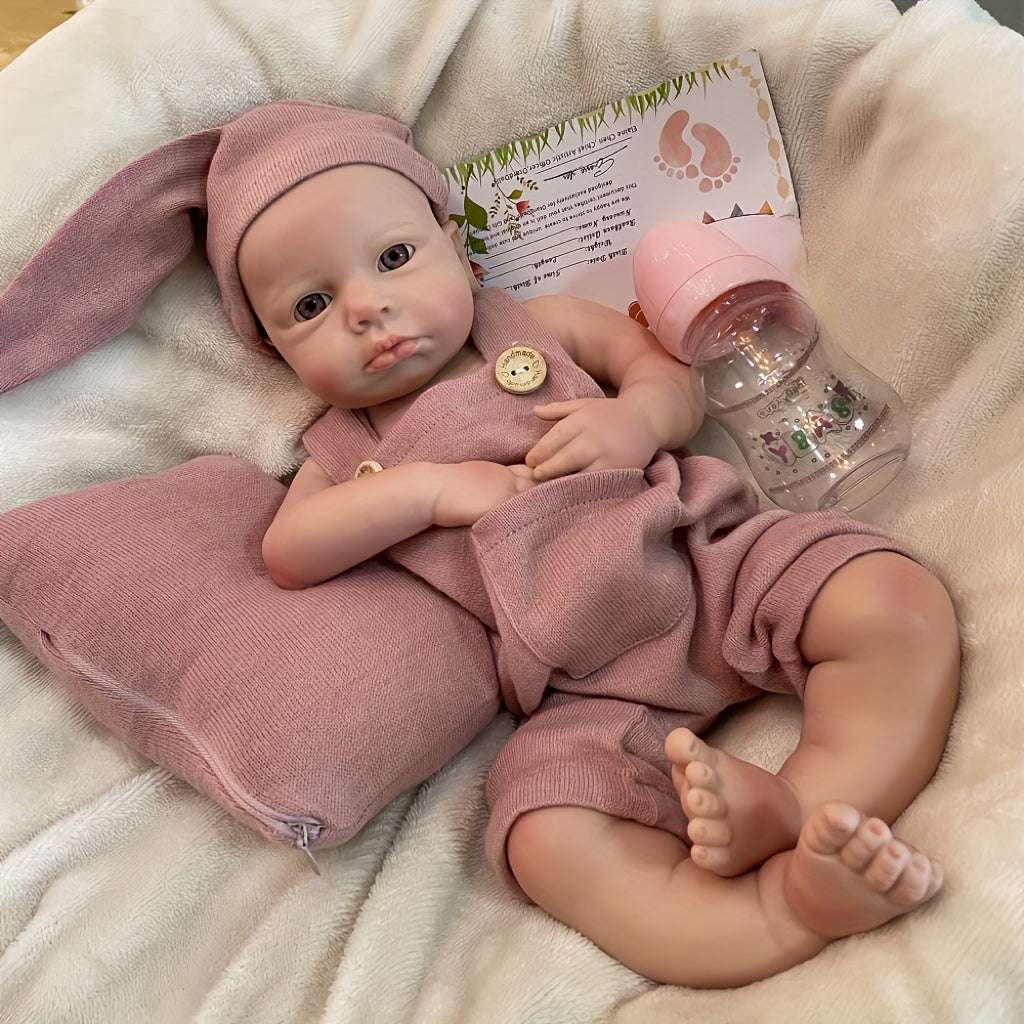 17.72inch Open Eyes Full Body Solid Platinum Silicone Bebe Reborn Girl With Artist Oil Painted Skin Handmade Soft Toch Silicone Reborn Doll Can Have Bath Reborn Doll Toy For Christmas Gift